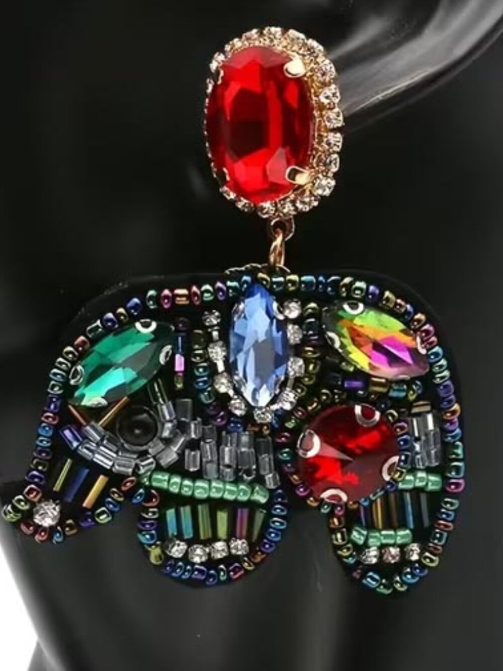 ETHNIC TRIBAL CHIC GLASS BEADED CRYSTAL HANDMADE ELEPHANT EARRINGS N